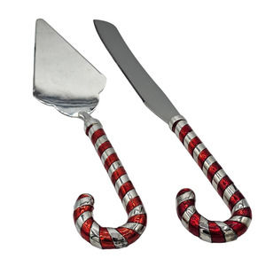 Godinger Holiday Collection Silver Plated Metal Candy Cane Knife & Cake Server